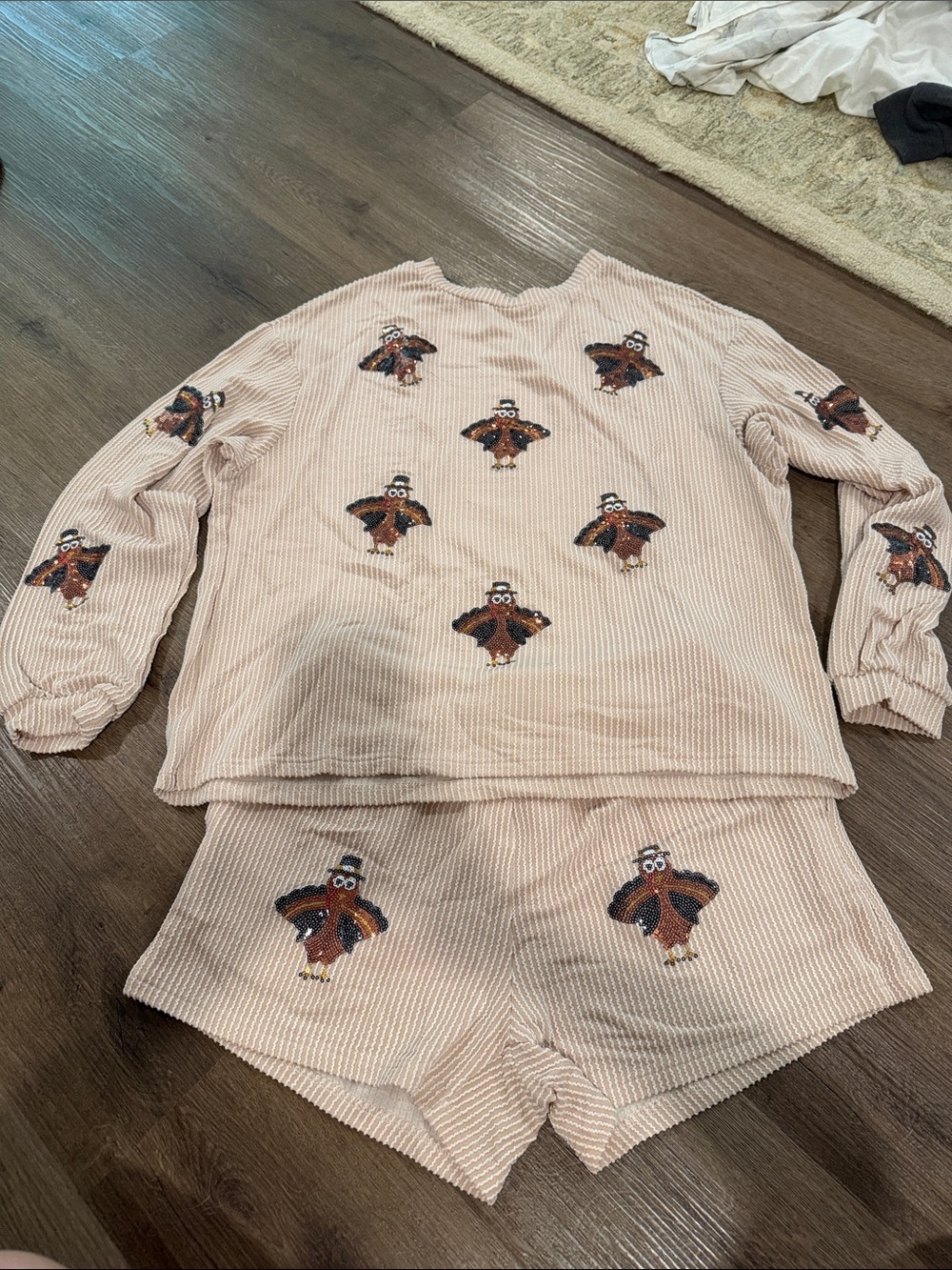 Women’s sequin Turkey-Print Ribbed Set